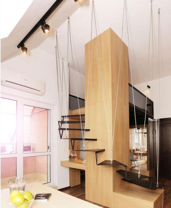 买了小户型利用层高打个L型柜子 多个挑空卧室.